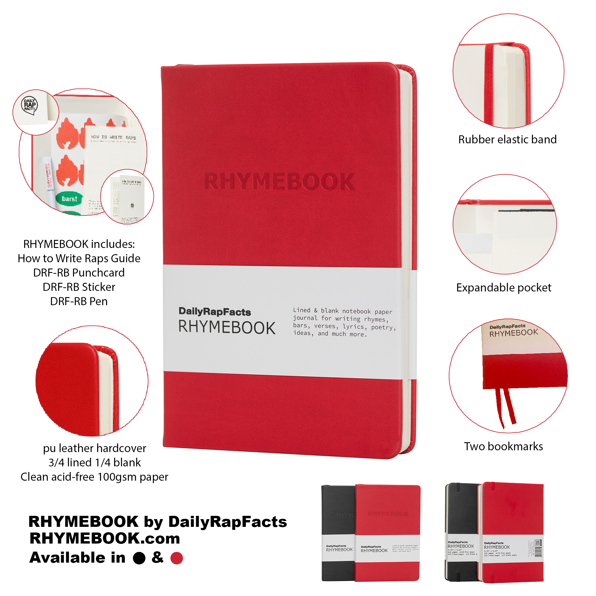 RHYMEBOOK: Songwriting Notebook Journal (Red)