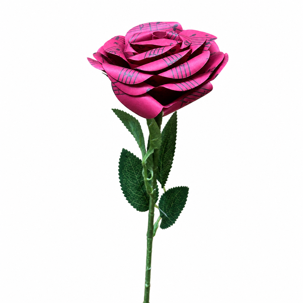 Handmade Sheet Music Rose Paper Flowers (Dark Pink)