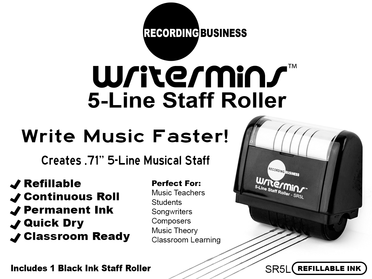 Writermins Self-Inking 5-Line Music Staff Roller (Black)